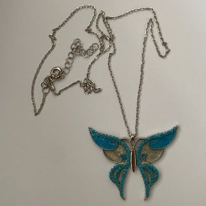 🦋925 Silver butterfly necklace turquoise stones and enamel stunning handmade